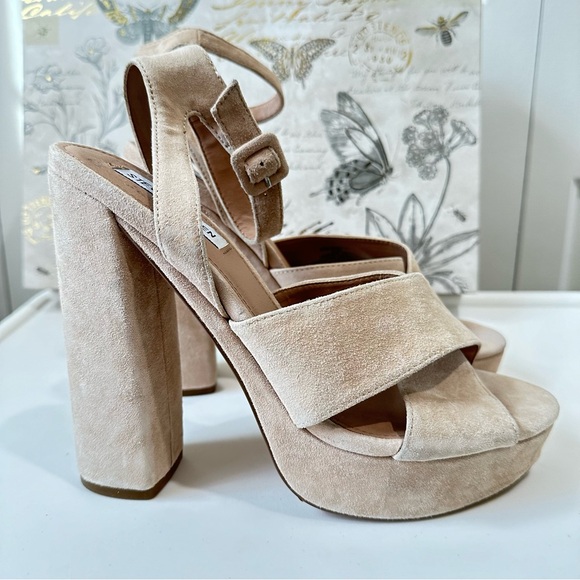 Steve Madden Womens Jodi Platform Block Sandals Beige Suede Size 9.5 New No Box - Picture 3 of 10